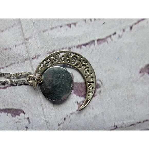 Cresent Moon Pendent Necklace With Blue Gem Silver Chain No Markings - Picture 5 of 7